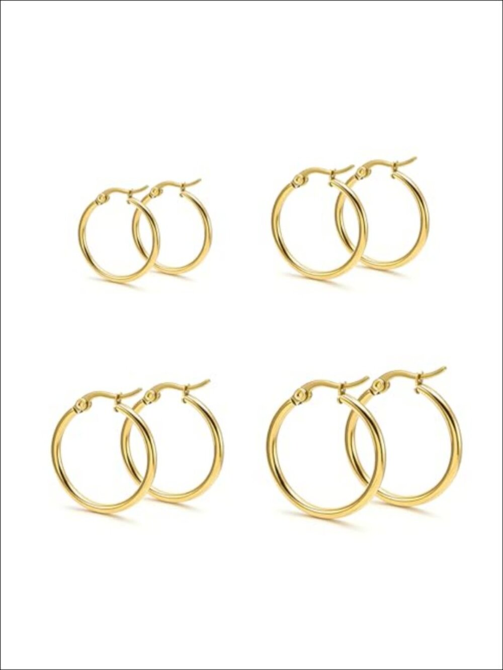 4 Pairs Gold Plated Hoop Earrings Set Surgical Steel Huggie